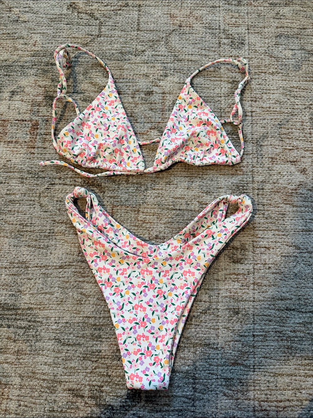 Skatie White Floral Print Triangle Bikini Set